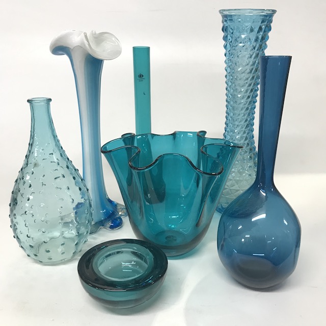 ART GLASS (VASES, BOTTLES, BOWLS), Blue Aqua